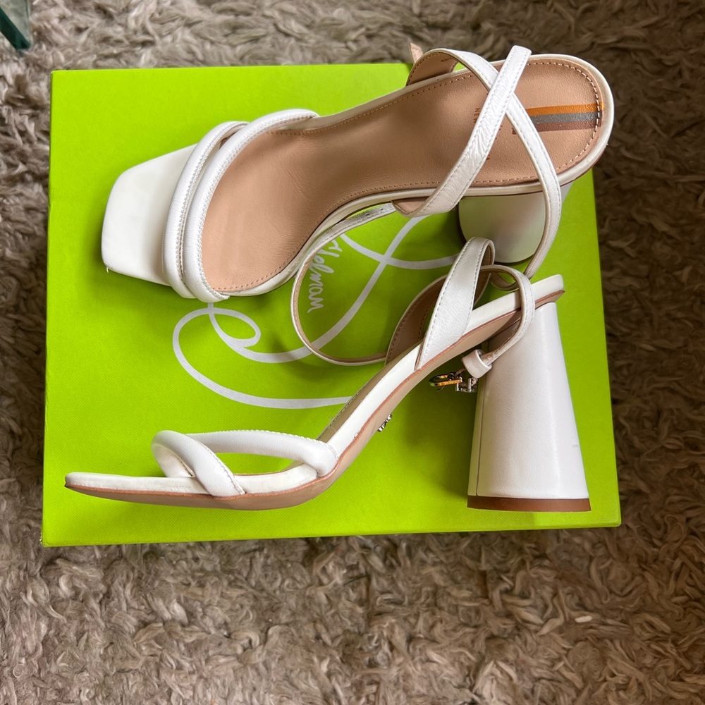 Sam Edelman Kia White Leather Block Heels Size 8.5